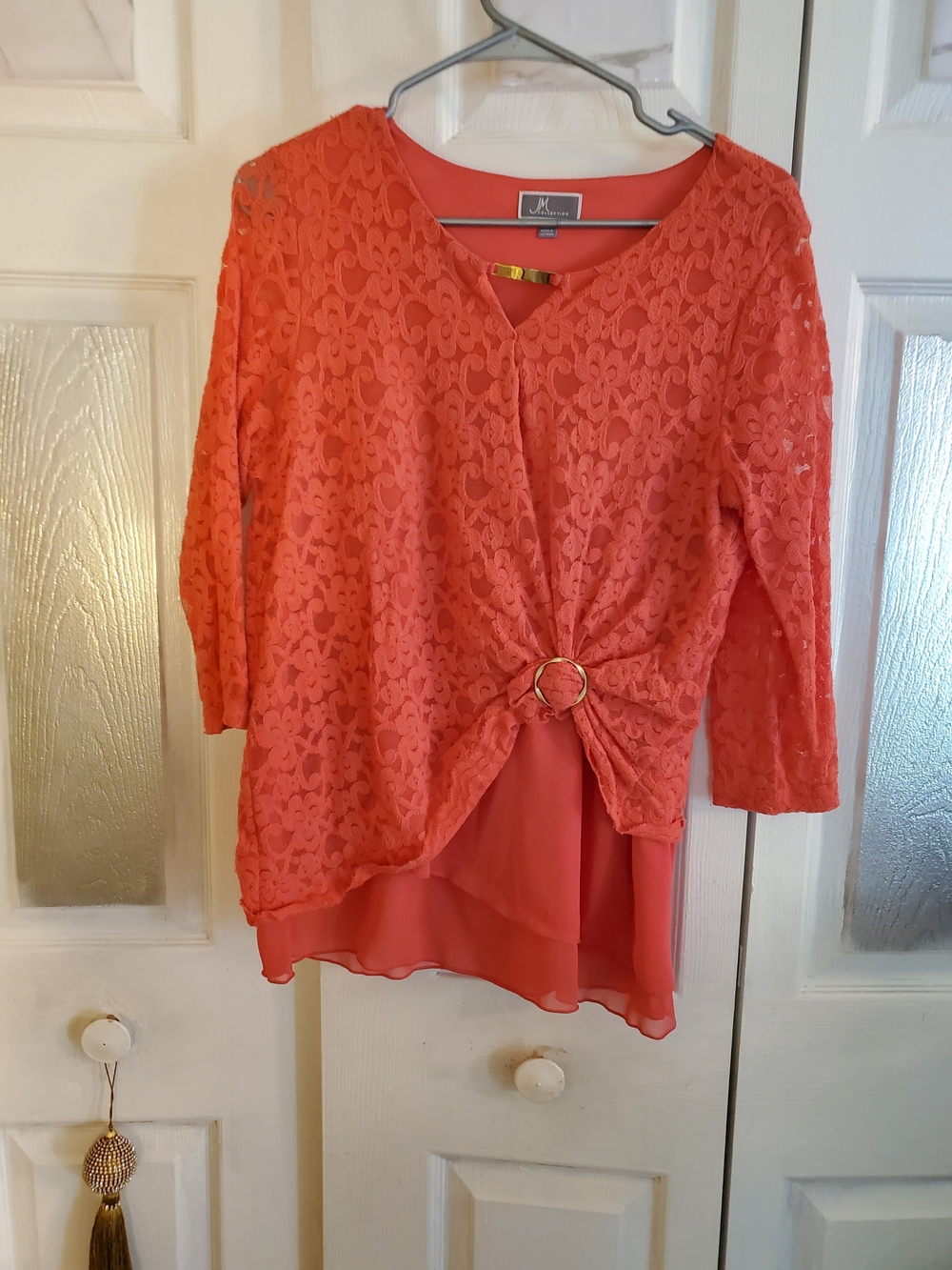 JM Collection Coral Lace Overlay Ring-Front Tunic
